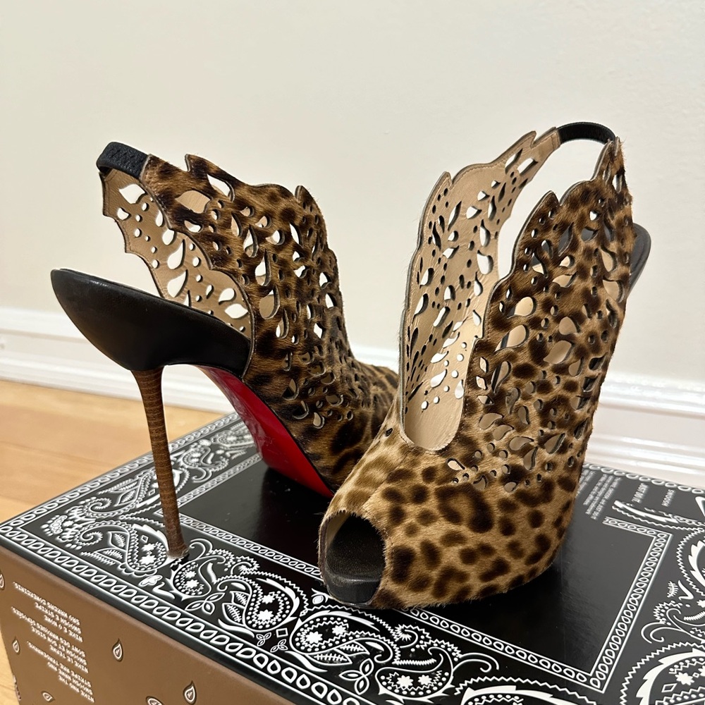 Christian Louboutin Brown Leopard Print Calf Hair Laser Cut Out Markesling